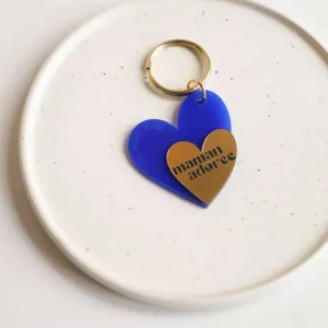 Porte-clé coeur « maman adorée » bleu