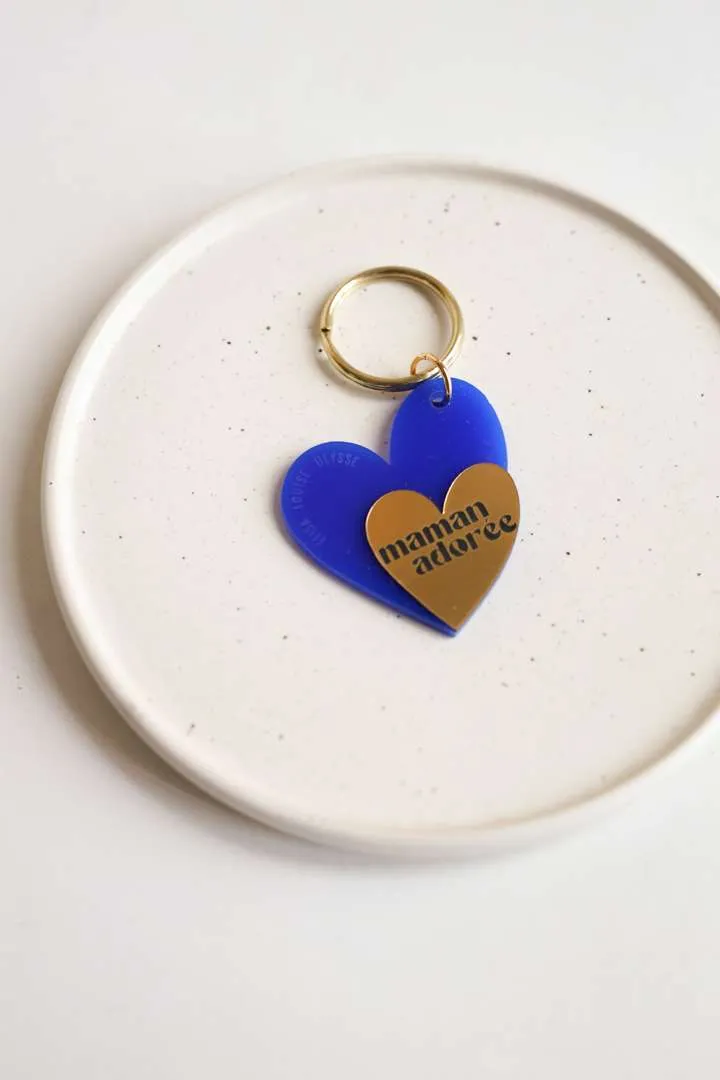 Porte-clé coeur « maman adorée » bleu