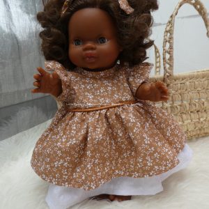 Ensemble 3 pièces- Robe à volants avec jupon broderie anglaise, bloomer et barrettes ou bandeau