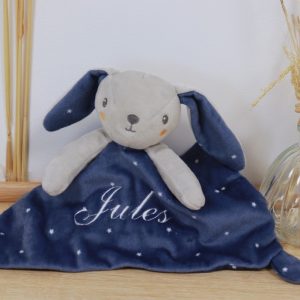 Doudou Lapin personnalisé brodé – Bleu