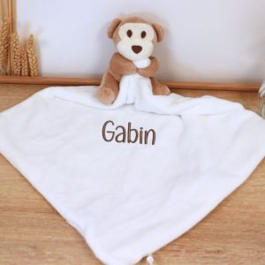 Doudou Pochette Personnalisé – Singe Blanc