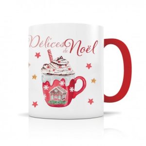 Mug céramique 350ml (int/anse rouge) – Délices de Noël