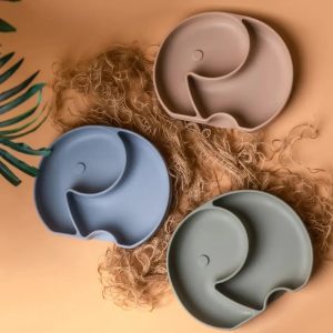 Assiette bébé en Silicone avec Ventouse –  (4 Mois+) Éléphant YUMMY