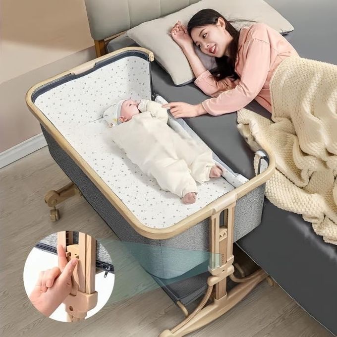 Lit Bébé Cododo,3 en 1 Berceau bébé avec épaissir Matelas Souple et Plaque de Base du Parc,Hauteur Réglable, Fenêtres en Filet, Roues – Image 2