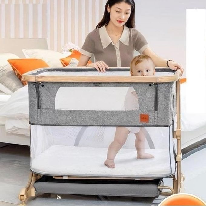Lit Bébé Cododo,3 en 1 Berceau bébé avec épaissir Matelas Souple et Plaque de Base du Parc,Hauteur Réglable, Fenêtres en Filet, Roues – Image 6