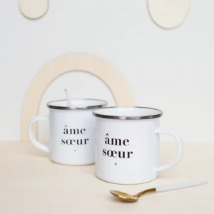 LOT DE 2 TASSES EN ÉMAIL « Âme Sœur »