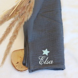 Lange bébé personnalisé brodé – Gris foncé