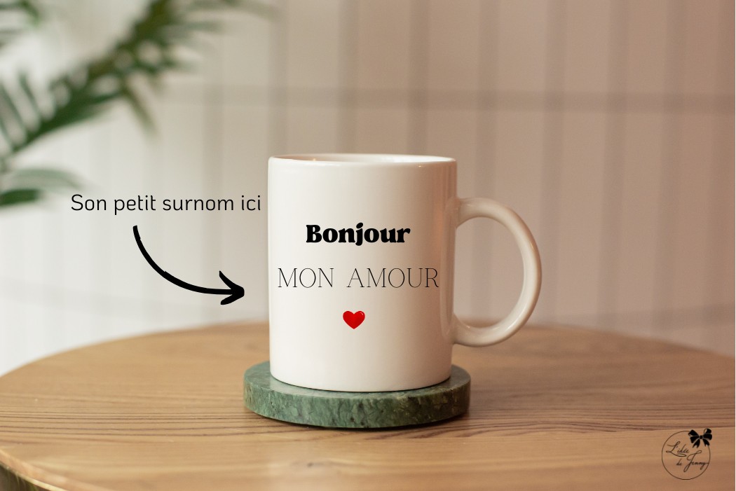 Mug blanc personnalisable “Bonjour mon …” – Image 2