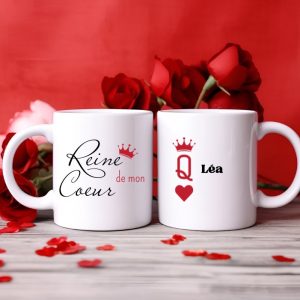 Mug Saint-Valentin “Reine de mon cœur” personnalisé