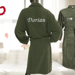 Peignoir brodé personnalisé 🌹Gris olive