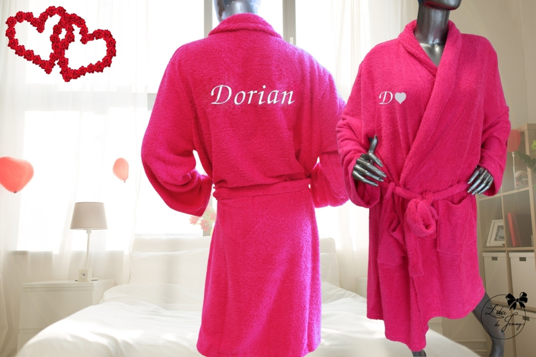 Peignoir brodé personnalisé 🌹Fushia