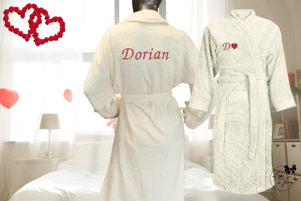 Peignoir brodé personnalisé 🌹Crème