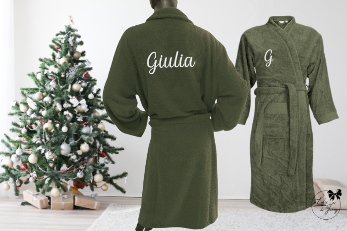 Peignoir brodé adulte 🧵 Gris olive
