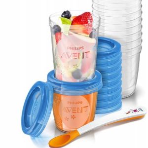 Philips Avent – Pack de 20 petits pots de conservation 10×180 ml et 10×240 ml – cuillère de sevrage