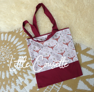 Tote bag sac plat sac de bibliothèque maternelle- Lapines fond terracotta