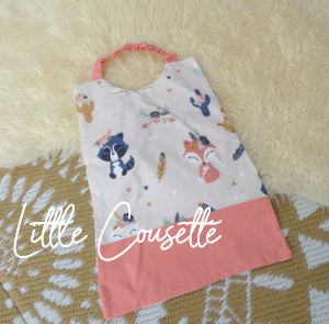 Serviette élastiquée cantine maternelle pour enfant-Couleur corail/ vert menthe