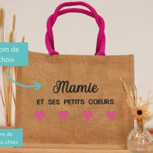 Sac cabas personnalisé pour Mamie – mamie et ses petits coeurs