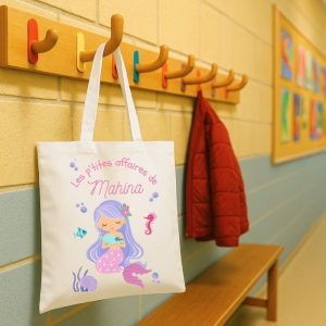 Tote bag enfant personnalisé – sirène violette