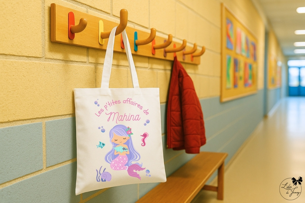 Tote bag enfant personnalisé – sirène violette