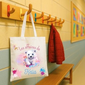 Tote bag enfant personnalisé – ours blanc